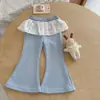 Pantalones de Exterior de Primavera/Otoño para Niña Pequeña FHW Pantalones de Niña Picante Pantalones Elegantes que Cubren el Trasero Pantalones de Campana Falda-Pantalón con Adorno de Encaje para Niños