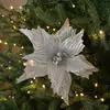Decorações de flores de Natal em dourado e vermelho com lantejoulas e glitter, flores de Natal artificiais feitas à mão em formato de fênix, acessórios para árvore de Natal