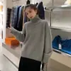 Suéter de cuello alto simple de color liso, jersey completo de lana, suéter tejido grueso casual holgado para mujer, nuevo para otoño e invierno