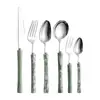 Faca e Garfo para Bife em Aço Inoxidável 304 com Acrílico para Uso Doméstico, Colher de Jantar Estilo Francês com Cabos Vermelho e Verde, Conjunto de Talheres Estilo Ocidental