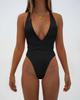 Bikini Nuevo 2025 Europeo y Americano Nuevo Traje de Baño de Una Pieza con Escote en V Profundo Traje de Baño para Mujer Traje de Baño de Color Puro Bikini de Una Pieza