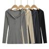 Camiseta de Manga Comprida com Capuz Feminina 2024 Início do Outono Nova Slim-fit Emagrecedora Curta Estilosa Top Camiseta Básica Suéter da Moda