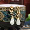 Pendientes de jade hetiano natural en plata de ley S925, pendientes de mujer con temperamento Xiangyun, pendientes largos con encaje de jade orquídea