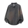 Sudadera Muqiu para Hombre, estilo Americano, cuello alto, media cremallera, mezcla de lana merino para hombre, deconstruida con costuras visibles, top de manga larga de corte holgado