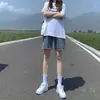 Shorts Jeans Cintura Alta Feminino Verão Finos 2024 Novos Calças Médias de 5 Pontos Retas Largas Emagrecedoras Calças de Perna Larga