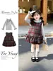 Conjunto Infantil Meninas Estilo Academia Vestido Xadrez Doce Pequenas Meninas Vestido Colete Outono/Inverno Vestido Princesa Estiloso