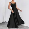 Exclusivamente para Ventas Transfronterizas, Nuevo Estilo Vestido Elegante de Tirantes Cuadrados para Mujer, Elegante Vestido Largo con Dobladillo Fluido