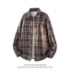 Otoño 2026 Nuevo Pana Retro Americano Cuadros Tallas Grandes Hombres Casual Holgado Versátil Cómodo Manga Larga