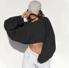 Sudadera Rusa de Cuello Redondo que Muestra el Ombligo Camiseta Deportiva de Manga Larga Corta para Mujer Estilo Europeo y Americano Ropa de Punto