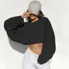Sudadera Redonda Transparente de Ombligo Transfronteriza 2024 Camiseta de Manga Larga de Punto para Mujer Europea y Americana Camiseta Deportiva Corta