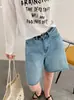 Jeans casuales sueltos de 5 puntos Juzhi retro de cintura alta adelgazantes con dobladillo deshilachado para mujer talla petite 61171