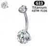 Piercing para Ombligo de Aleación de Titanio F136 Rosca Interna Dientes Internos Barra Ultra Larga Anillo para Ombligo con Circonia Cúbica Redonda Centelleante para Piercing y Curación
