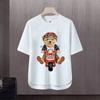 2024 Nova Camiseta de Manga Curta Masculina Marca Trendy Ins Solta Urso Andando de Moto Gola Redonda Manga Curta Camiseta Básica Top Verão