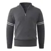 Nova Marca Tendência Casual Masculina Outono Inverno Solto Jovem Espessado Quente Meio Zíper Gola Alta Tricô Camada Base