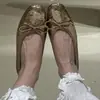 2026 Modelo Nuevo Zapatos Planos Dorados con Lentejuelas para Mujer de Boca Baja con Diseño Estilo Francés, Zapatos Planos Redondos Estilo Abuela