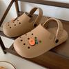 Tamancos Confortáveis de Solado Grosso e Bico Fechado na Cor Café com Leite para Meninas, Adequados para Férias de Verão na Praia, Estilo Casual Sapatos de Praia