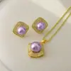 Conjunto de collar colgante y pendientes de botón con zircón en forma de T y perla, pendientes colgantes de diamante cuadrado y perla, collar colgante de moda para la oficina