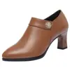 Elegantes Zapatos de Mujer de Tacón Alto, Nuevo Estilo Primavera y Otoño 2024, Zapatos de Piel Marrón, Piel Suave, Cómodos Zapatos para Madres de Mediana Edad, Zapatos de Boca Profunda