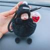 Lindo llavero de peluche para coche, diseño de muñeca coreana, ideal como regalo para mujer, para mochila escolar, con colgante de flor eterna.