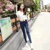 Jeans crop de color claro estilo coreano para mujer, de primavera y verano, tiro alto, adelgazantes, ajustados, elásticos, estilo skinny de lápiz, modernos
