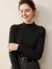 Suéter de Cashmere Meia-Gola Outono e Inverno Feminino Curto Slim Fit Cashmere Puro Camada Base Apertada Suéter Pulôver Suéter Camada Base