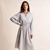 Vestido camisero de rayas con cinturón, manga larga y cuello para mujer, casual, para la oficina, para citas diarias