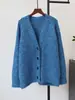 Suéter abrigo largo de punto casual retro holgado adelgazante de otoño e invierno 2026 nuevo cárdigan de punto versátil con cuello en V para mujer