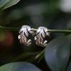 Pendientes de Plata S925 Hoja de Helecho para Mujer Estilo Chino Estilo Nacional Vintage Chapado en Oro de 18k Anillo Rizado Pendientes Semicirculares