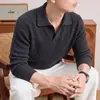 Suéter de lã tricotado estilo americano de peso pesado com gola alta tipo pescoço de gaivota para homens, espessado para aquecimento no outono e inverno, pulôver liso para uso casual de negócios com gola de lapela