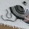 Sombrero de Pescador Tejido Azul y Blanco Estilo Coreano para Mujer, Sombrero de Sol Transpirable Calado de Verano, Sombrero Tipo Cubo Dulce y de Alta Gama
