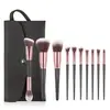 Set de Brochas de Maquillaje Color Oro Champagne, Set de 10 Piezas de Brocha para Polvo Suelto, Set de Pinceles para Sombra de Ojos, Set Completo de Brochas de Maquillaje Portátiles de Cerdas Suaves