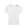 Camiseta básica de verano, moderna, ajustada, versátil, con hombros descubiertos y manga corta para mujer. Top estilizado de color liso con cintura reductora. Venta al por mayor.