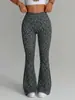 Nuevos pantalones de yoga transfronterizos de Amazon, pantalones acampanados para niñas, pantalones de fitness ajustados estampados de cintura alta con control de abdomen para mujer