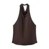Roupa Feminina Estilo Europeu e Americano Primavera e Verão, Elegante e Sexy Novo Estilo Cor Sólida Textura de Cetim de Seda Top Estiloso com Gola Halter