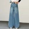 Calça Jeans Feminina Primavera e Outono 2026 Novo Estilo Infantil Casual Estampa de Coração Calça Larga para Crianças Maiores Tendência Primavera e Outono