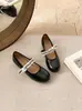 Zapatos Planos de Punta Redonda para Mujer Primavera y Otoño 2026, Boca Baja de Piel Genuina Suela Suave Zapatos Mary Jane, Estilo Francés, Zapatos de Salón Únicos y Delicados