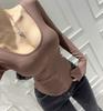 Rayon undershirt básico decotado manga comprida apertado slim fit engrossado grande u-neck T-shirt top outono e inverno roupas femininas