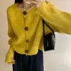 Suéter Cardigan Casual Cor Sólida Estilo Preguiçoso com Botão de Coco Gola Redonda para Mulheres, Caimento Solto Estilo Coreano, Novo Top de Tricô Outono e Inverno