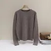Suéter Retrô Miu Style 100% Lã Trançada Cor Sólida Simples Versátil Gola Redonda Pulôver para Mulheres