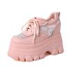 Zapatos deportivos casuales de malla transpirable de 12 cm de altura oculta, zapatos de plataforma de suela gruesa, zapatos de mujer de tacón alto de cuero fino pequeño