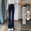 Pantalones acampanados con abertura estilo traje negro para mujer, nuevos pantalones acampanados ajustados de cintura alta para otoño e invierno, talla petite