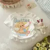 Novas Camisetas de Verão de Manga Curta para Meninas, Doces e Fofas com Estampa de Desenho Animado, Renda nas Bordas, T-Shirt Resistente com Contas t