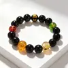 Pulsera de Cristal Negro de Cinco Vías Dios de la Riqueza, Pulsera de Ágata y Perlas de Vidrio para Hombres y Mujeres, Artículo Popular al por Mayor para Vendedores Ambulantes