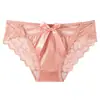 Nuevas bragas dulces de satén brillante con lazo, encaje hueco de puro deseo, calzones sexy de cintura media para mujer