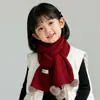 Bufanda de pompón para otoño e invierno, calentador de cuello para hombre, bufanda infantil de color rojo sólido cálido para Año Nuevo, bufanda de lana tejida para niñas y bebés