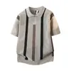 Camiseta Informal de Manga Corta con Rayas y Bloques de Color Estilo Coreano para Hombre, Nueva Marca de Moda de Verano, Camisa Polo de Punto de Moda Personalizada