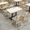 Conjunto de Mesa e Cadeiras para Refeições Rápidas em Laje de Rocha e Madeira Maciça para Lanchonetes, Restaurantes, Padarias, Lojas de Chá com Leite e Restaurantes de Hot Pot Picante; Combinação de Mesa e Cadeiras para Restaurante com Booth