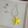 Collar Largo de Estrella de Mar con Cuentas de Dopamina para Mujer Estilo Vacaciones de Verano en la Isla Costera Exagerada Cadena Amarilla para Clavícula Accesorios