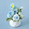 Ornamento Feito à Mão para Casa e Escritório Floco de Neve Fio Cesta de Flores Dupla Face Pequena Planta em Vaso Bolsa de Mensageiro Cesta de Flores Rosa Floral Fofa