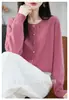 Cardigan de Tricô Gola Redonda Estilo Suave para Mulheres Novo Casaco Suéter de Lã Tricotada Feito à Mão Francês Versátil Camiseta de Base Top